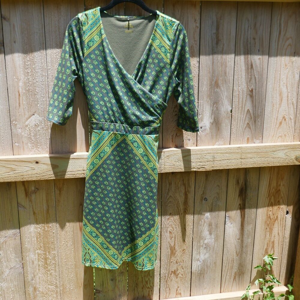 Prana Green Patterned Wrap-Style Dress